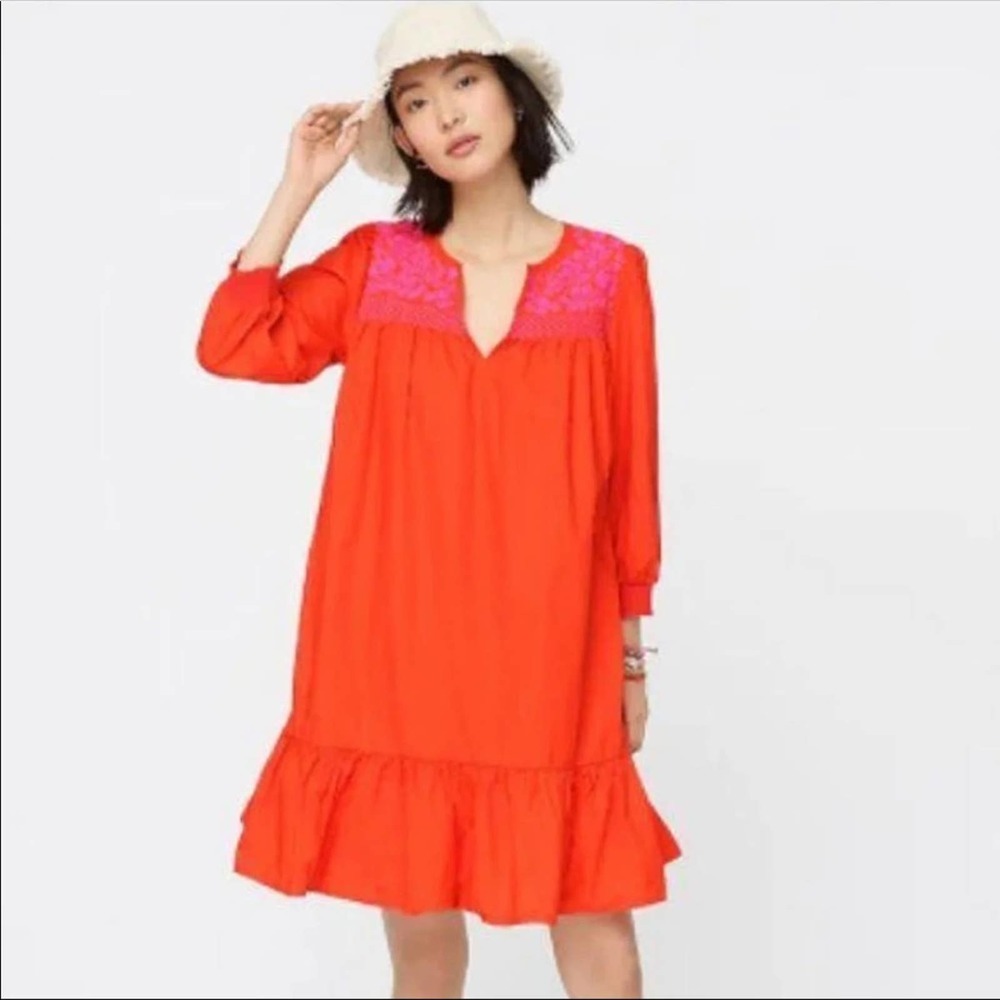 J. Crew NEW Embroidered Popover Dress with Ruffled Hem S - Picture 1 of 10